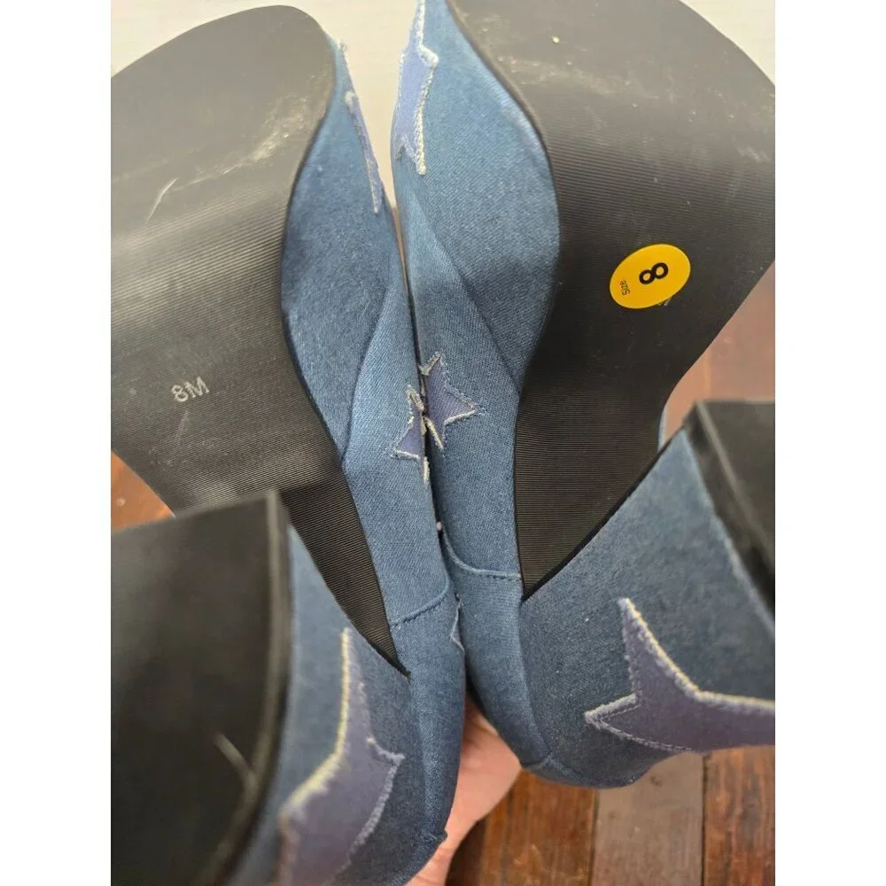 Dolls Kill Sugar Thrillz Shoot For the Stars Playhaus Platforms Denim sz 8
